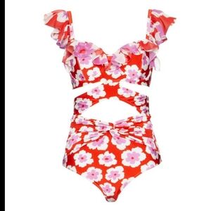 Patbo one piece ruffled cutout windflower swimsuit